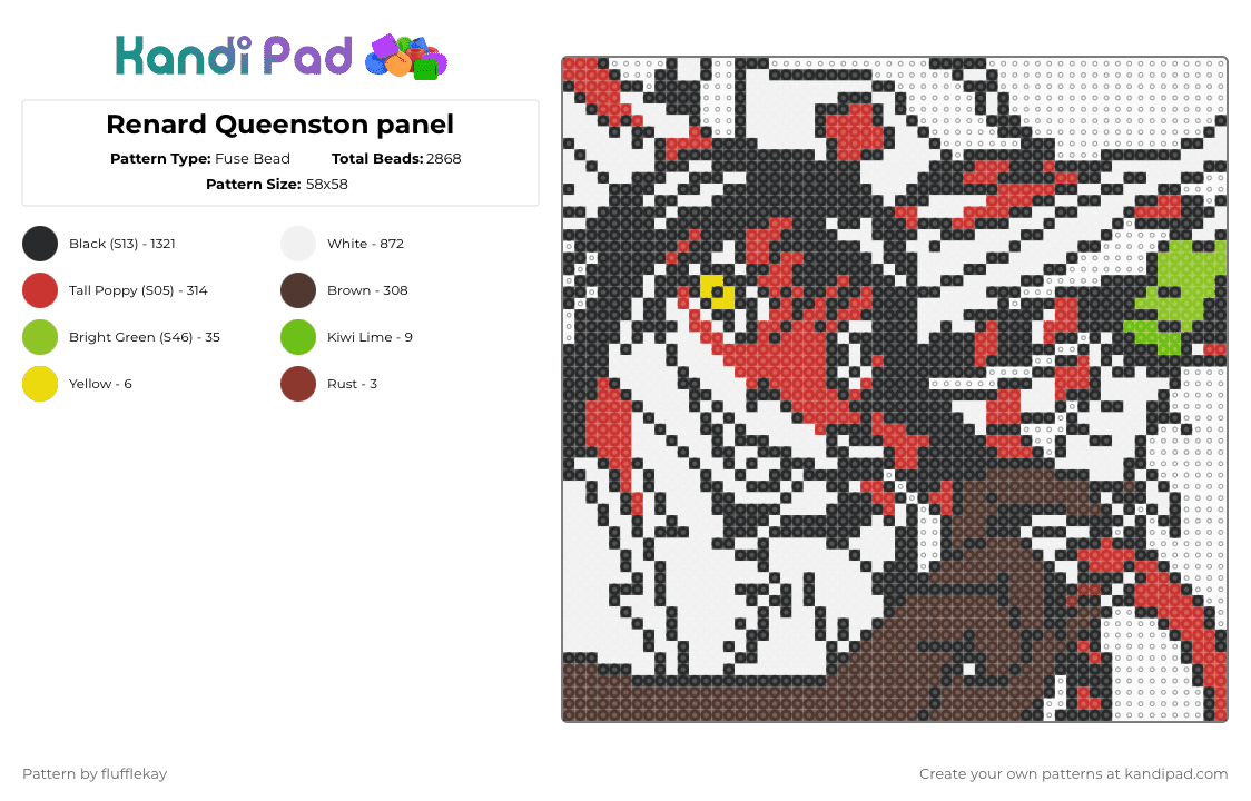 Renard Queenston panel - Fuse Bead Pattern by flufflekay on Kandi Pad - black,white,red,brown,lapfox,lapfoxtrax,renardqueenston,renard,halleylabs