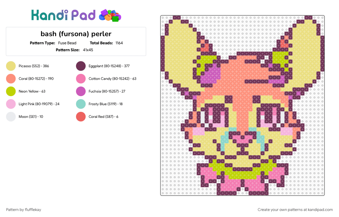 Bash (fursona) perler - Fuse Bead Pattern by flufflekay on Kandi Pad - 