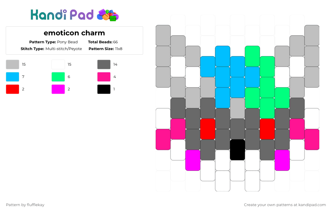 emoticon charm - Pony Bead Pattern by flufflekay on Kandi Pad - beige,gray,lapfoxtrax,lapfox,halleylabs,fiab,furriesinablender,emoticon,furry