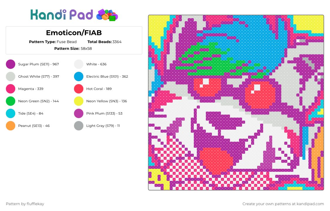 Emoticon/FIAB - Fuse Bead Pattern by flufflekay on Kandi Pad - pink,light blue,lapfox,lapfoxtrax,halleylabs,furriesinablender,fiab,furry