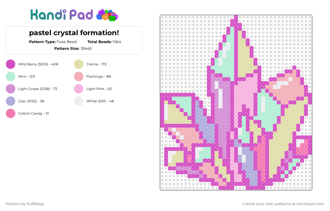 pastel crystal formation! - Fuse Bead Pattern by flufflekay on Kandi Pad - pink,cotdcrystals,crystal,gem,pastel,crystals,gems,gemstone,kawaii