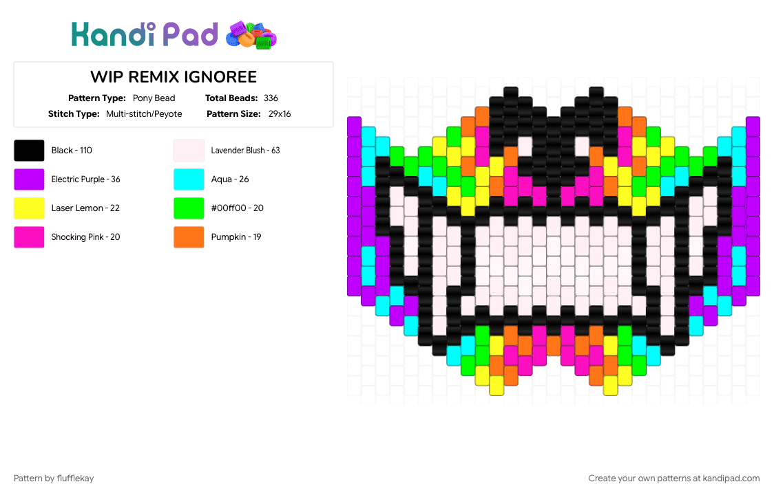 (RMX) Neon Tiger Sub-Zero Mask - Pony Bead Pattern by flufflekay on Kandi Pad - big cat, colorful, light blue, mask, neon, purple, rainbow, sub zero, sub zero mask, tiger, yellow