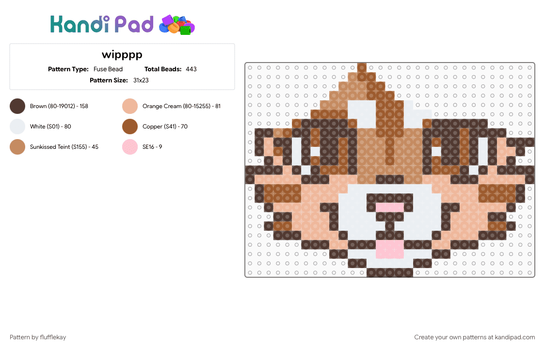 (WIP) Kati (fursona) perler - Fuse Bead Pattern by flufflekay on Kandi Pad - brown, tan