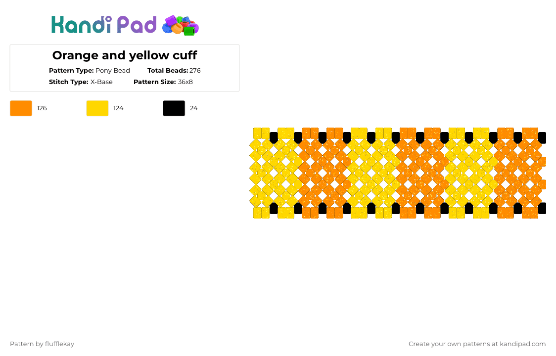 Orange and yellow cuff - Pony Bead Pattern by flufflekay on Kandi Pad - yellow,orange