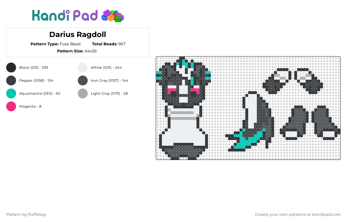 Darius Ragdoll - Fuse Bead Pattern by flufflekay on Kandi Pad - black,white,purple,darius,lapfox,lapfoxtrax,lapfox trax,halleylabs,halley labs,em essex,msx