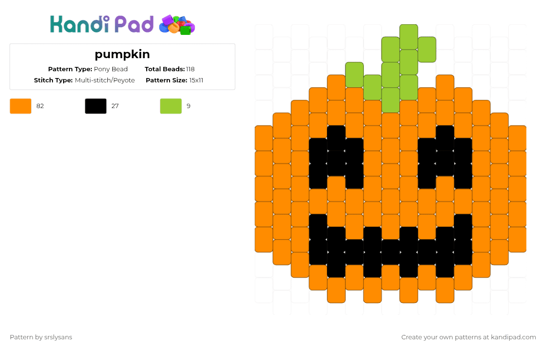 pumpkin - Pony Bead Pattern by srslysans on Kandi Pad - orange,halloween,pumpkin,spooky,fall,autumn,gourd
