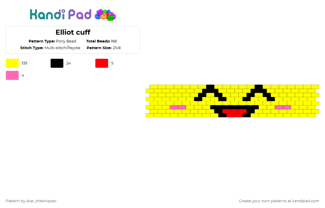 Elliot cuff - Pony Bead Pattern by skar_theshipper on Kandi Pad - yellow,forsaken,elliotforsaken,elliot,cuff