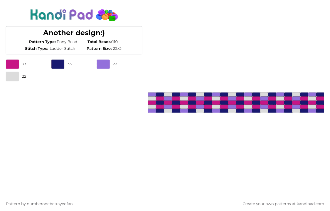 Another design:) - Pony Bead Pattern by numberonebetrayedfan on Kandi Pad - purple,pink