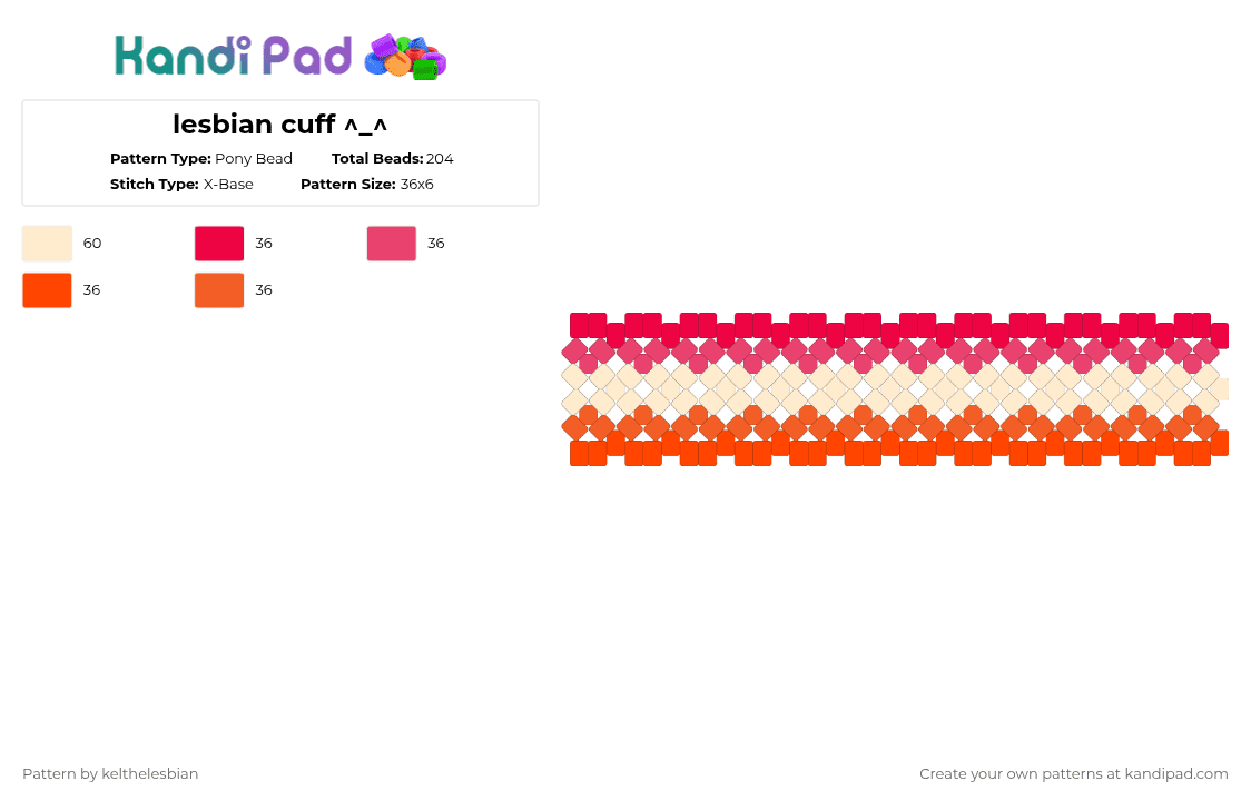 lesbian cuff ^_^ - Pony Bead Pattern by deleted_user_485528 on Kandi Pad - red