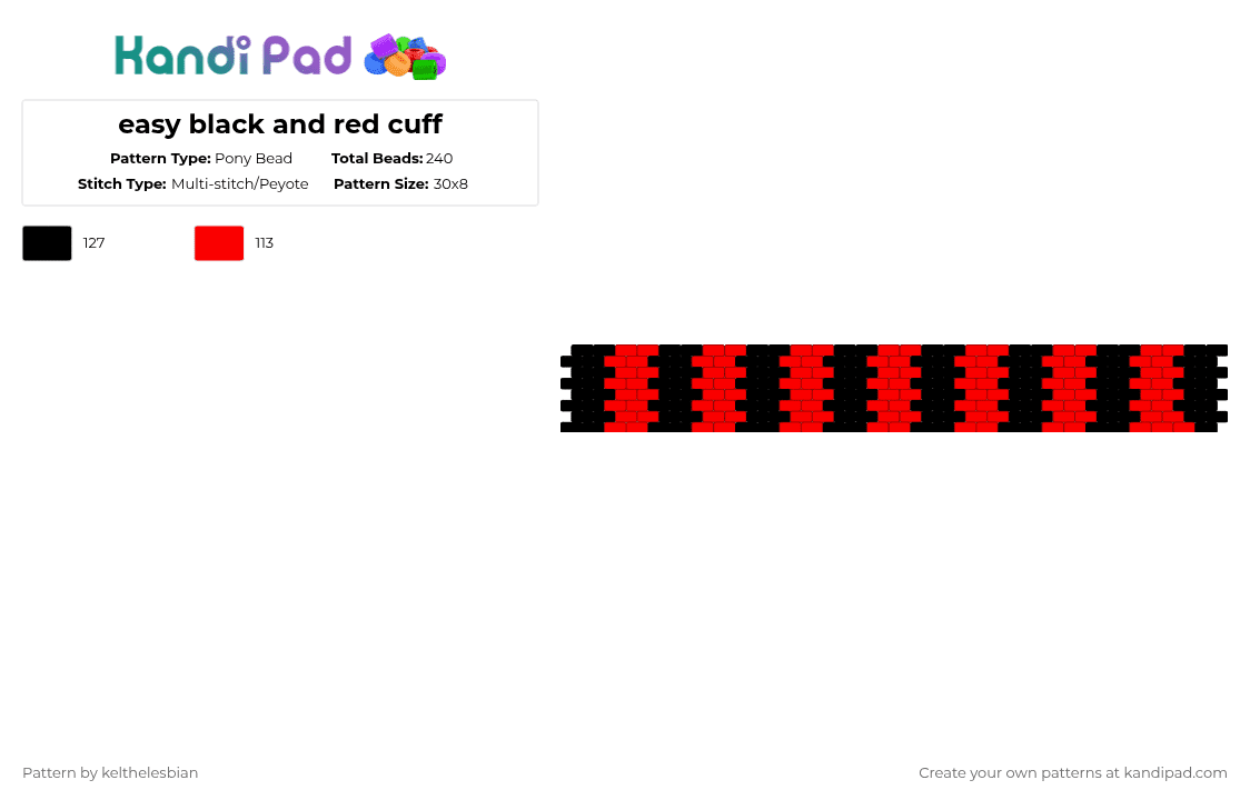 easy black and red cuff - Pony Bead Pattern by deleted_user_485528 on Kandi Pad - black,red