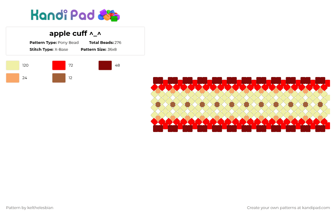 apple cuff ^_^ - Pony Bead Pattern by deleted_user_485528 on Kandi Pad - red,yellow