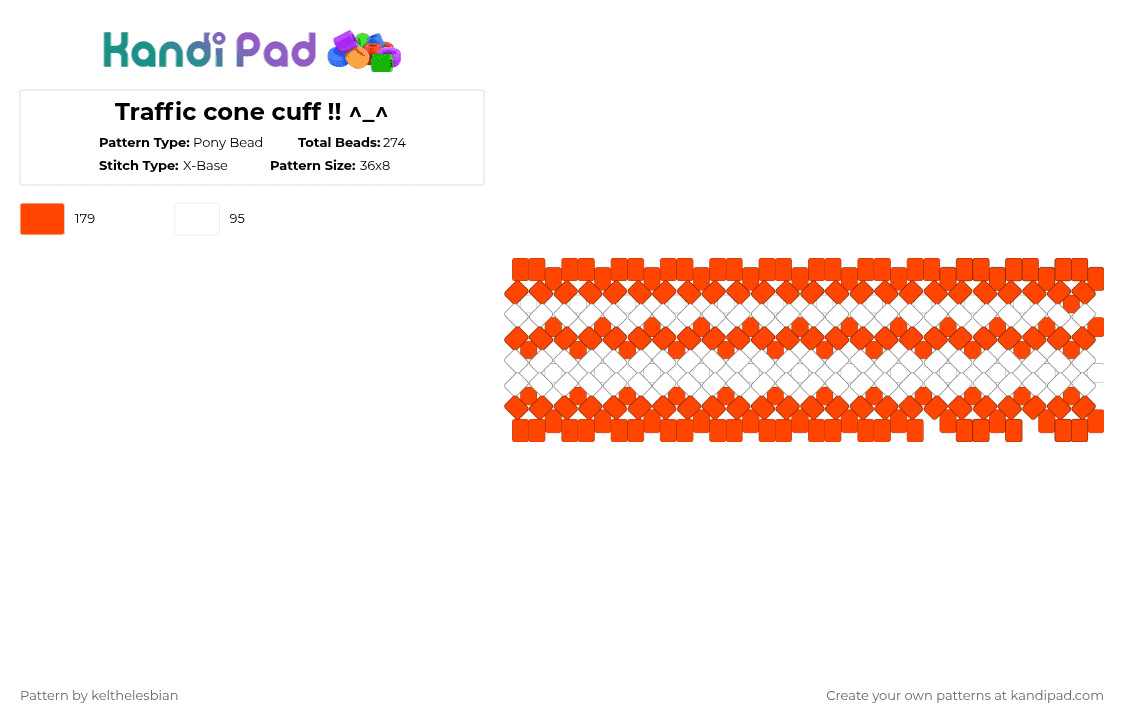 Traffic cone cuff !! ^_^ - Pony Bead Pattern by deleted_user_485528 on Kandi Pad - red,white