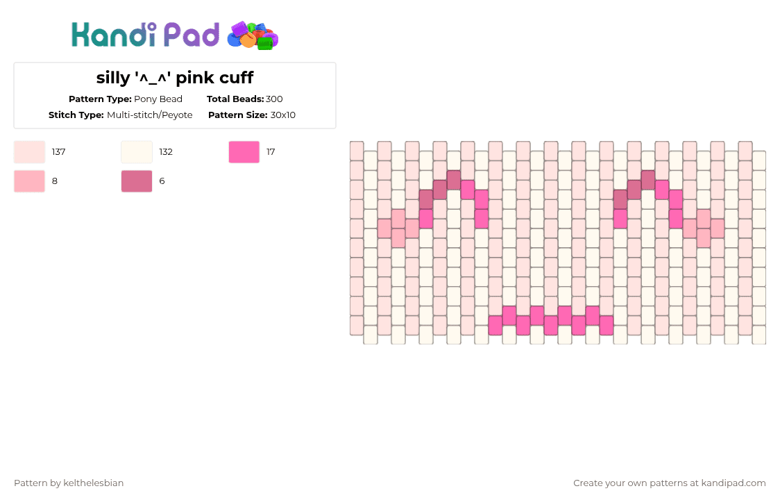 silly \'^_^\' pink cuff - Pony Bead Pattern by deleted_user_485528 on Kandi Pad - white