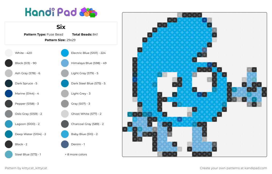 Six - Fuse Bead Pattern by kittycat_kittycat on Kandi Pad - white,light blue
