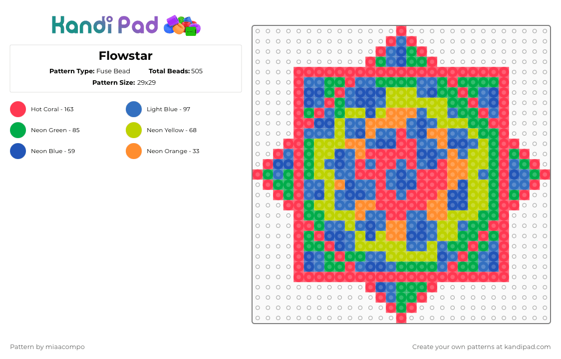 Flowstar - Fuse Bead Pattern by miaacompo on Kandi Pad - blue, green, red