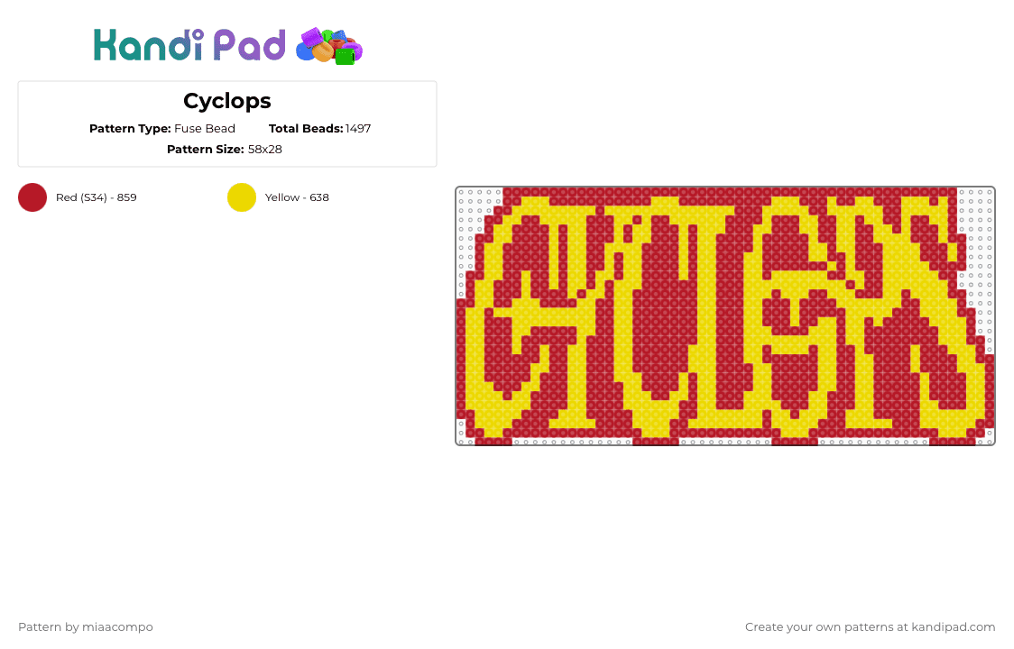 Cyclops - Fuse Bead Pattern by miaacompo on Kandi Pad - red,yellow