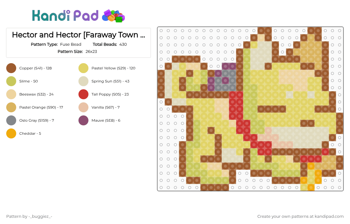 Hector and Hector [Faraway Town and Headspace] - Fuse Bead Pattern by -_buggiez_- on Kandi Pad - tan,beige,yellow,green,cotdadoptionevent,hector,omori,hector omori,faraway town,headspace,pets,givemebackmykids