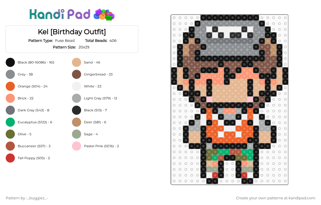 Kel [Birthday Outfit] - Fuse Bead Pattern by -_buggiez_- on Kandi Pad - black,beige,orange,gray,colorful,kel,omori,kel omori,november 11th,faraway town,givemebackmykids