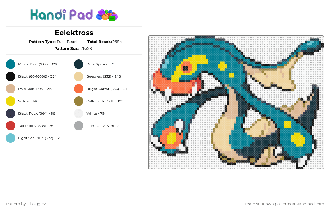 Eelektross - Fuse Bead Pattern by -_buggiez_- on Kandi Pad - beige,teal,pokemon,eelektross
