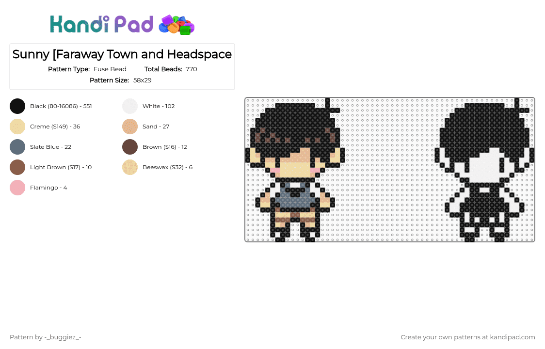 Sunny [Faraway Town and Headspace - Fuse Bead Pattern by -_buggiez_- on Kandi Pad - black,white,beige,sunny,omori,sunny omori,faraway town,headspace,givemebackmykids