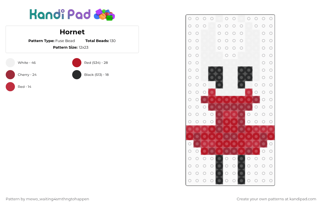 Hornet - Fuse Bead Pattern by -_buggiez_- on Kandi Pad - white,red,shaw,adino,hegale
