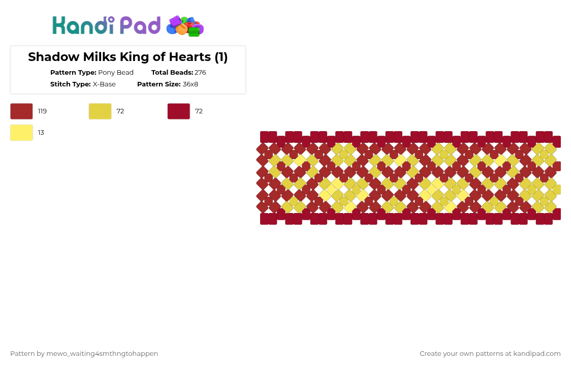 Shadow Milks King of Hearts (1) - Pony Bead Pattern by -_buggiez_- on Kandi Pad - red,yellow,shadow milk cookie,cookie run kingdom,shadowsugar