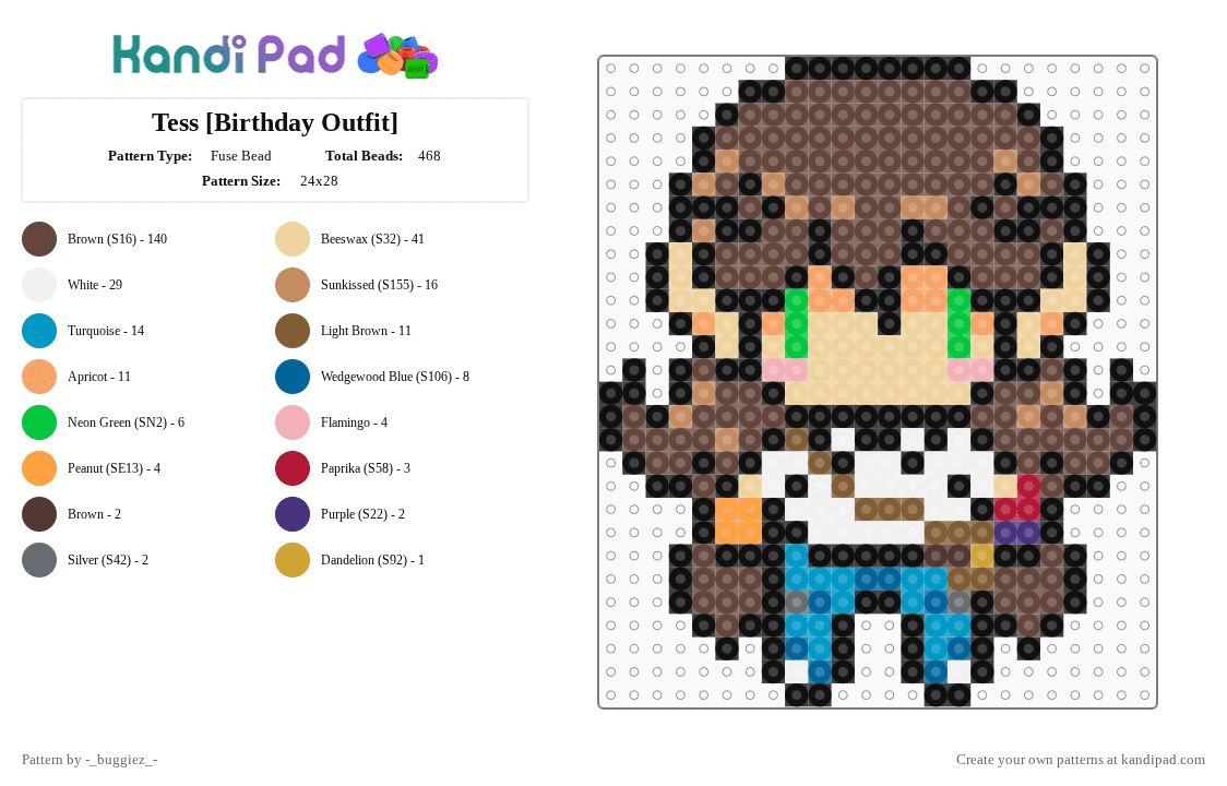 Tess [Birthday Outfit] - Fuse Bead Pattern by -_buggiez_- on Kandi Pad - tan,brown,beige,tess,omori,tess omori,happy bday,august 10th,faraway town,givemebackmykids