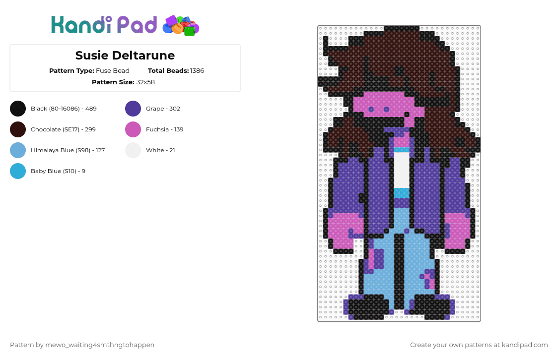Susie Deltarune - Fuse Bead Pattern by -_buggiez_- on Kandi Pad - purple,brown