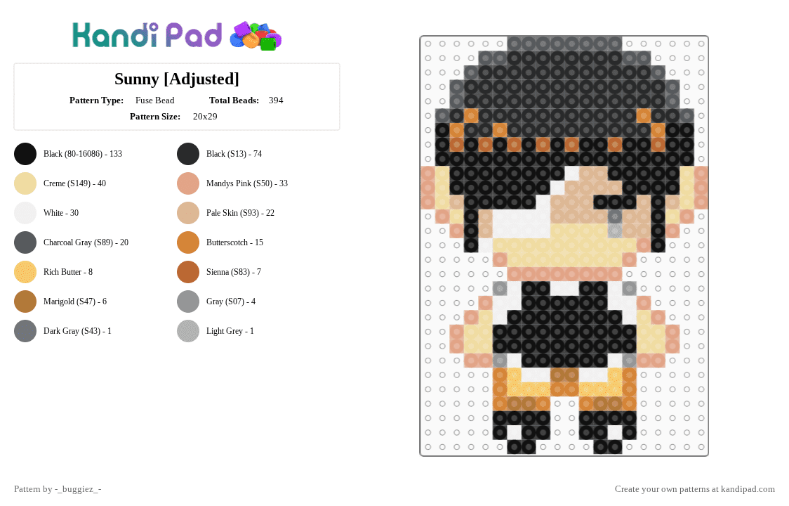 Sunny [Adjusted] - Fuse Bead Pattern by -_buggiez_- on Kandi Pad - black,beige,givemebackmykids,faraway town,sunny,omori,sunny omori,emo boy