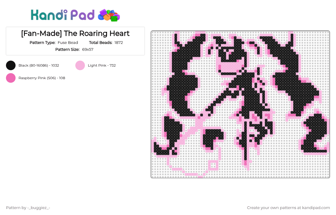 [Fan-Made] The Roaring Heart - Fuse Bead Pattern by -_buggiez_- on Kandi Pad - pink,black,the roaring heart,the roaring knight,sweetheart,the roaring knight deltarune,sweetheart omori,omori,deltarune,givemebackmykids