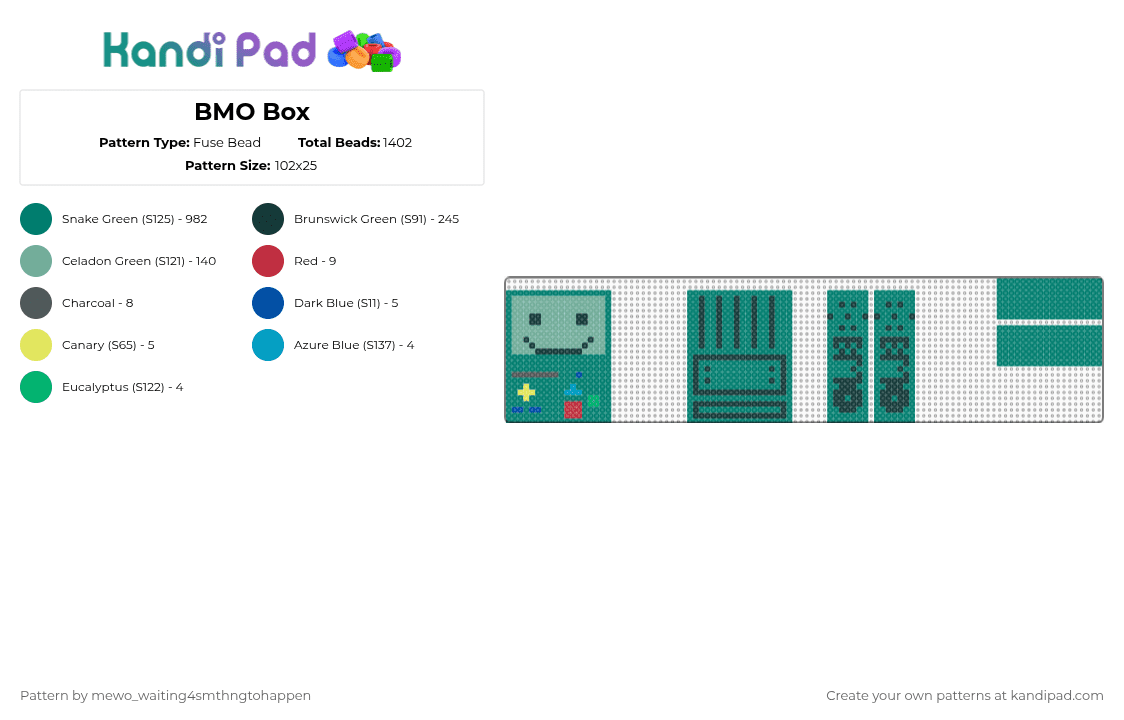 BMO Box - Fuse Bead Pattern by -_buggiez_- on Kandi Pad - teal,adventuretime,bmo