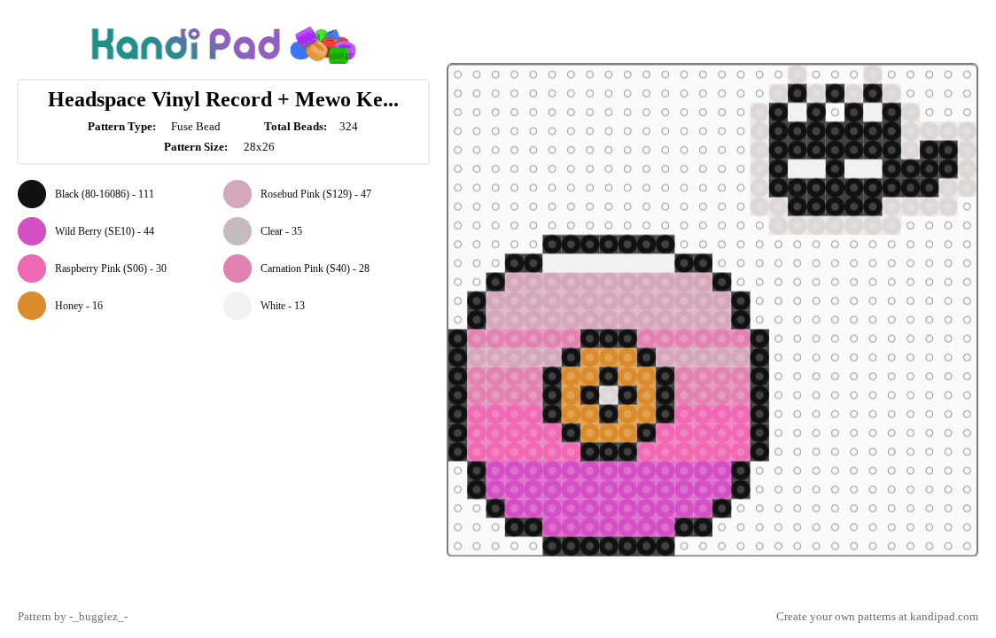 Headspace Vinyl Record + Mewo Keychain - Fuse Bead Pattern by -_buggiez_- on Kandi Pad - pink,cotdvinylrecords,mewo,headspace,givemebackmykids,omori,mewo omori