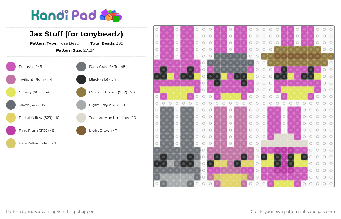 Jax Stuff (for tonybeadz) - Fuse Bead Pattern by -_buggiez_- on Kandi Pad - pink,gray