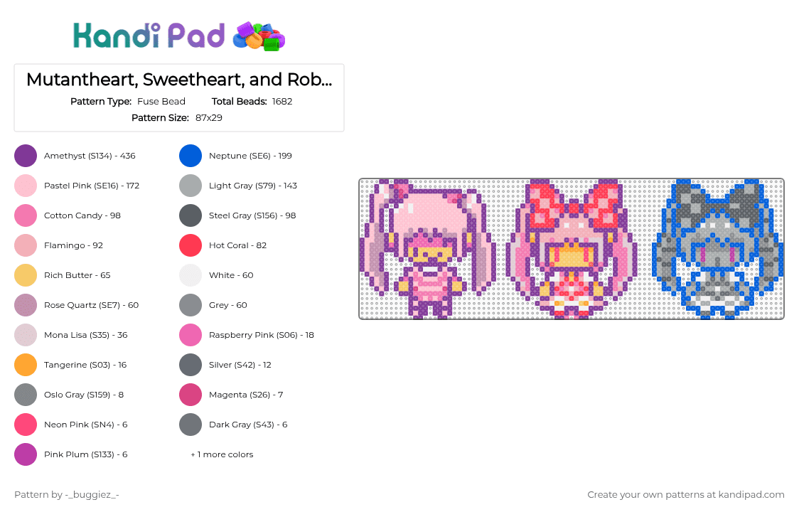 Mutantheart, Sweetheart, and Roboheart [Headspace] - Fuse Bead Pattern by -_buggiez_- on Kandi Pad - pink,gray,sweetheart,omori,sweetheart omori,headspace,givemebackmykids,mutantheart,roboheart