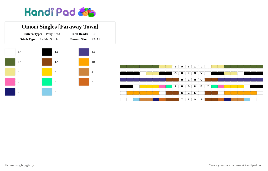 Omori Singles [Faraway Town] - Pony Bead Pattern by -_buggiez_- on Kandi Pad - yellow,red,orange,colorful,omori singles,kel,hero,basil,aubrey,sunny,tess,givemebackmykids
