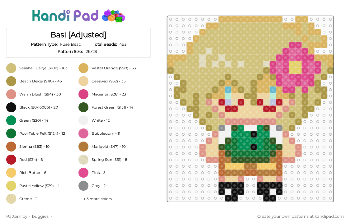 Basi [Adjusted] - Fuse Bead Pattern by -_buggiez_- on Kandi Pad - beige,gold,orange,pink,givemebackmykids,basil,omori,basil omori,nerd,faraway town