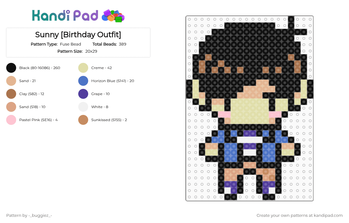 Sunny [Birthday Outfit] - Fuse Bead Pattern by -_buggiez_- on Kandi Pad - black,blue,beige,yellow,sunny,omori,sunny omori,happy bday,july 20th,faraway town,givemebackmykids
