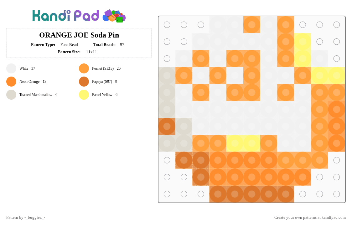 ORANGE JOE Soda Pin - Fuse Bead Pattern by -_buggiez_- on Kandi Pad - orange,cotdpins,orange joe,omori,orange joe omori,faraway town,givemebackmykids