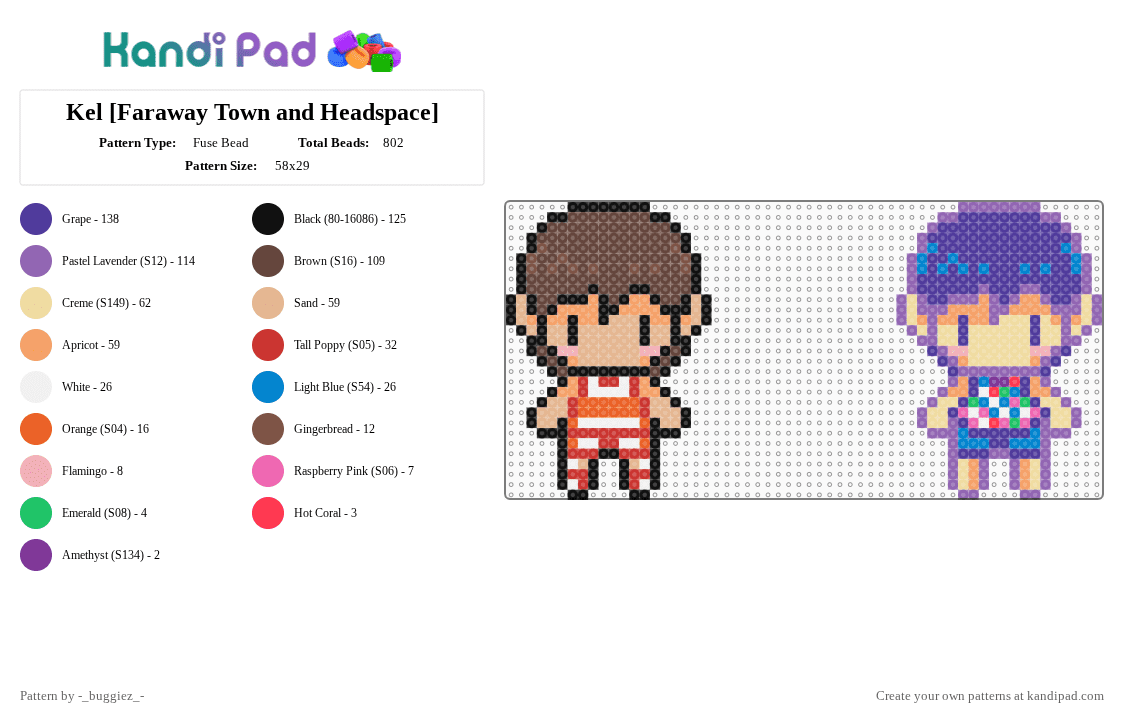 Kel [Faraway Town and Headspace] - Fuse Bead Pattern by -_buggiez_- on Kandi Pad - beige,brown,purple,colorful,kel,omori,kel omori,faraway town,headspace,givemebackmykids