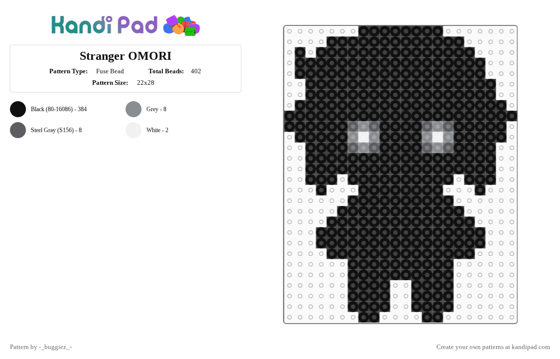Stranger OMORI - Fuse Bead Pattern by -_buggiez_- on Kandi Pad - black,gray,stranger,omori,stranger omori,givemebackmykids