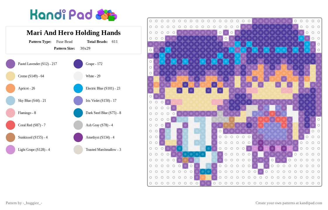 Mari And Hero Holding Hands - Fuse Bead Pattern by -_buggiez_- on Kandi Pad - pink,purple,beige,cotdromance,omori,headspace,marihero,heromari,mari omori,hero omori