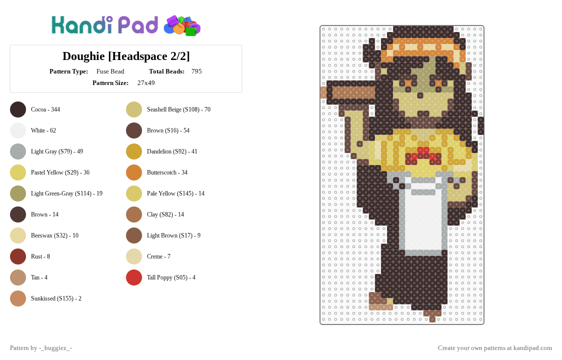 Doughie [Headspace 2/2] - Fuse Bead Pattern by -_buggiez_- on Kandi Pad - brown,beige,cotdfashionshow,dougie,omori,dougie omori,headspace,unbread twins,bread,givemebackmykids