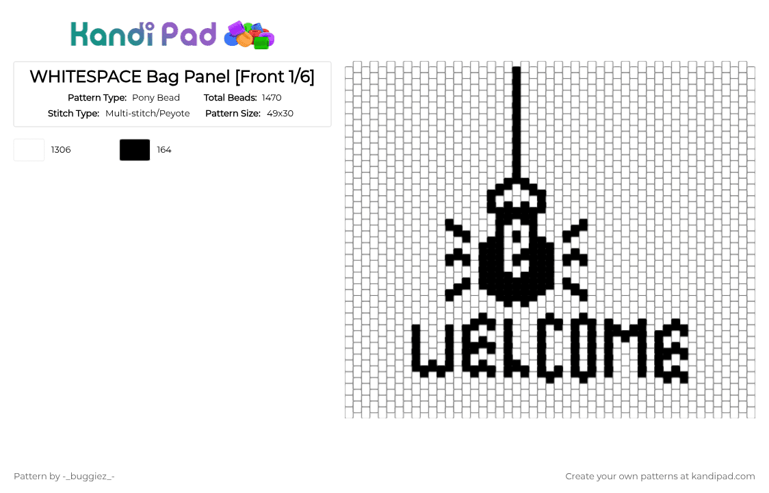 WHITESPACE Bag Panel [Front 1/6] - Pony Bead Pattern by -_buggiez_- on Kandi Pad - white,welcome to whitespace,whitespace,mewo,omori,headspace,hikikomori,japanese,givemebackmykids