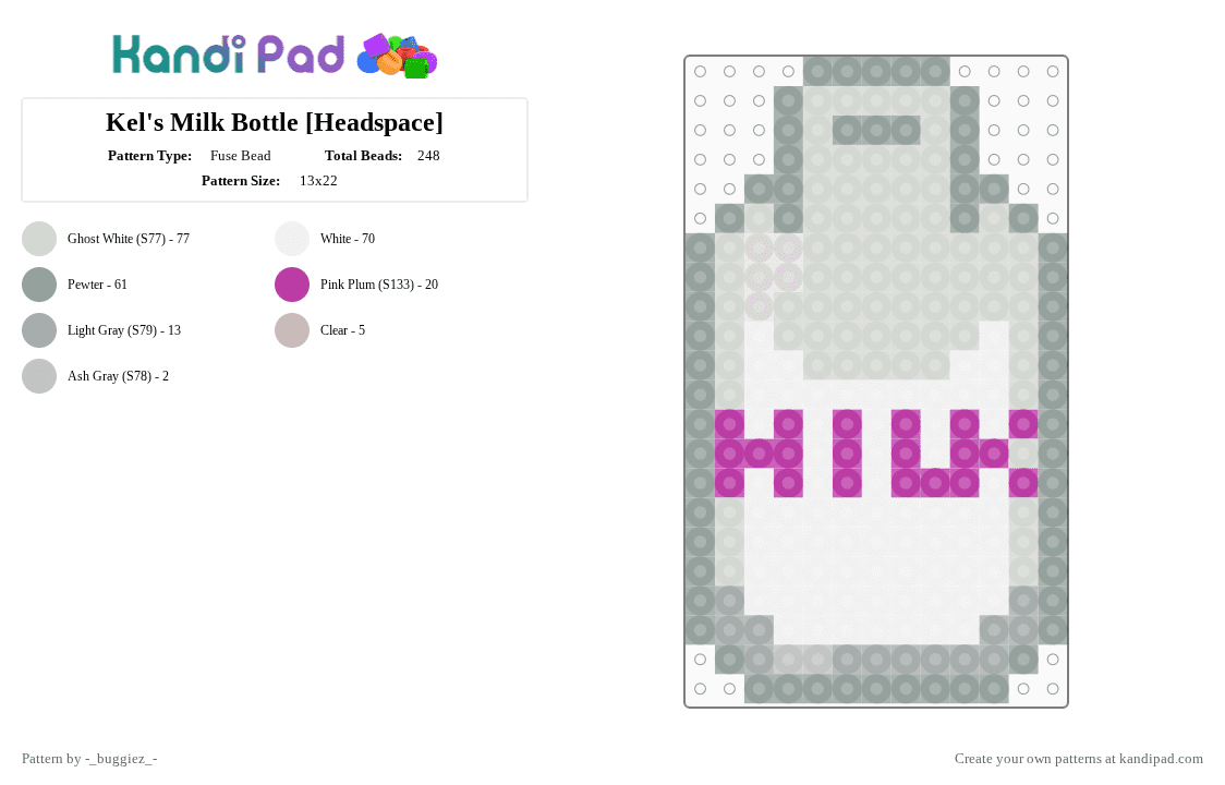 Kel\'s Milk Bottle [Headspace] - Fuse Bead Pattern by -_buggiez_- on Kandi Pad - white,gray,cotddairy,milk,omori,kel,kel omori,headspace,givemebackmykids