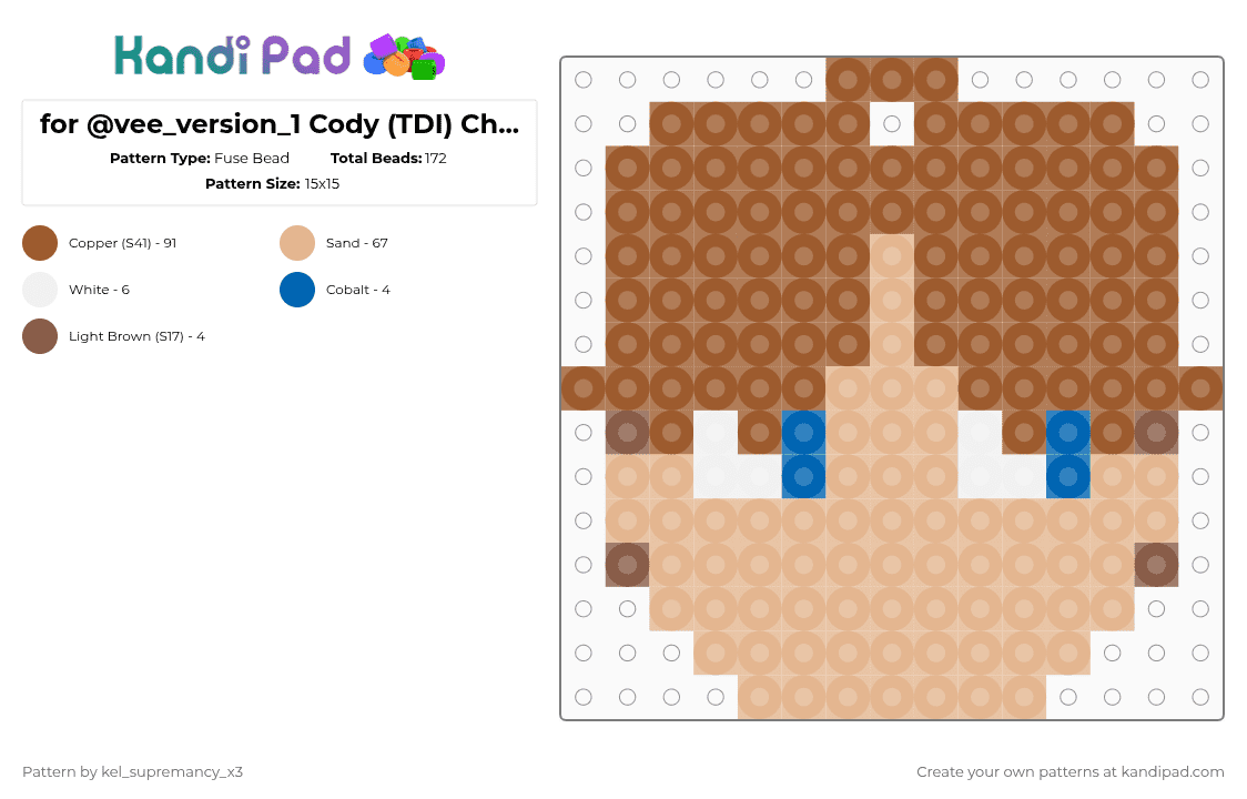 for @vee_version_1 Cody (TDI) Charm (3) - Fuse Bead Pattern by -_buggiez_- on Kandi Pad - beige,tan,cody,tdi,cody tdi