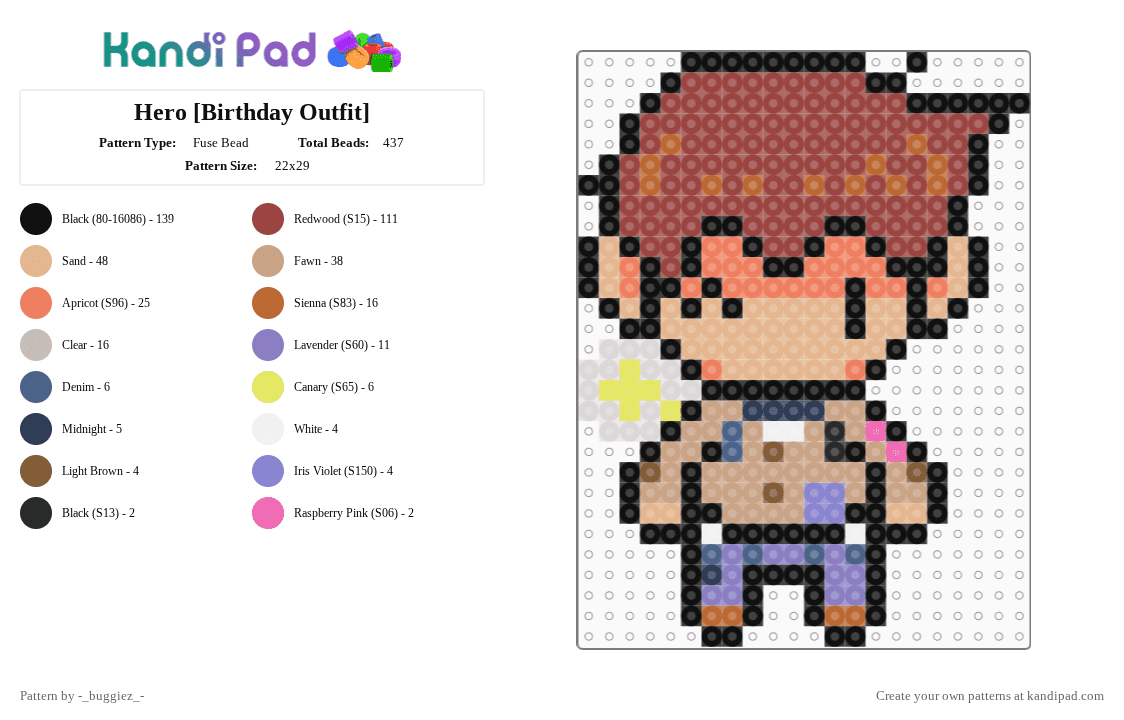Hero [Birthday Outfit] - Fuse Bead Pattern by -_buggiez_- on Kandi Pad - beige,red,givemebackmykids,hero,omori,hero omori,january 1st,faraway town