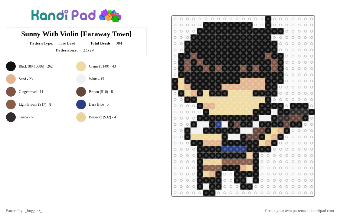 Sunny With Violin [Faraway Town] - Fuse Bead Pattern by -_buggiez_- on Kandi Pad - black,beige,sunny,omori,sunny omori,violin,faraway town