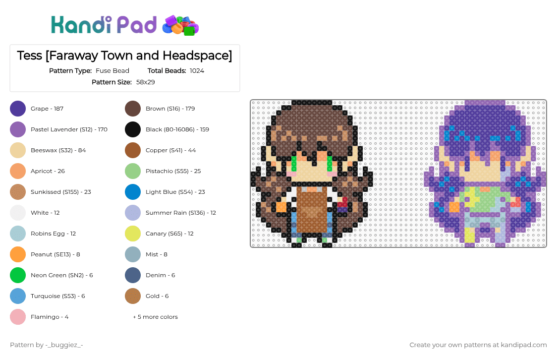 Tess [Faraway Town and Headspace] - Fuse Bead Pattern by -_buggiez_- on Kandi Pad - purple,tan,pink,colorful,tess,omori,tess omori,headspace,faraway town,givemebackmykids