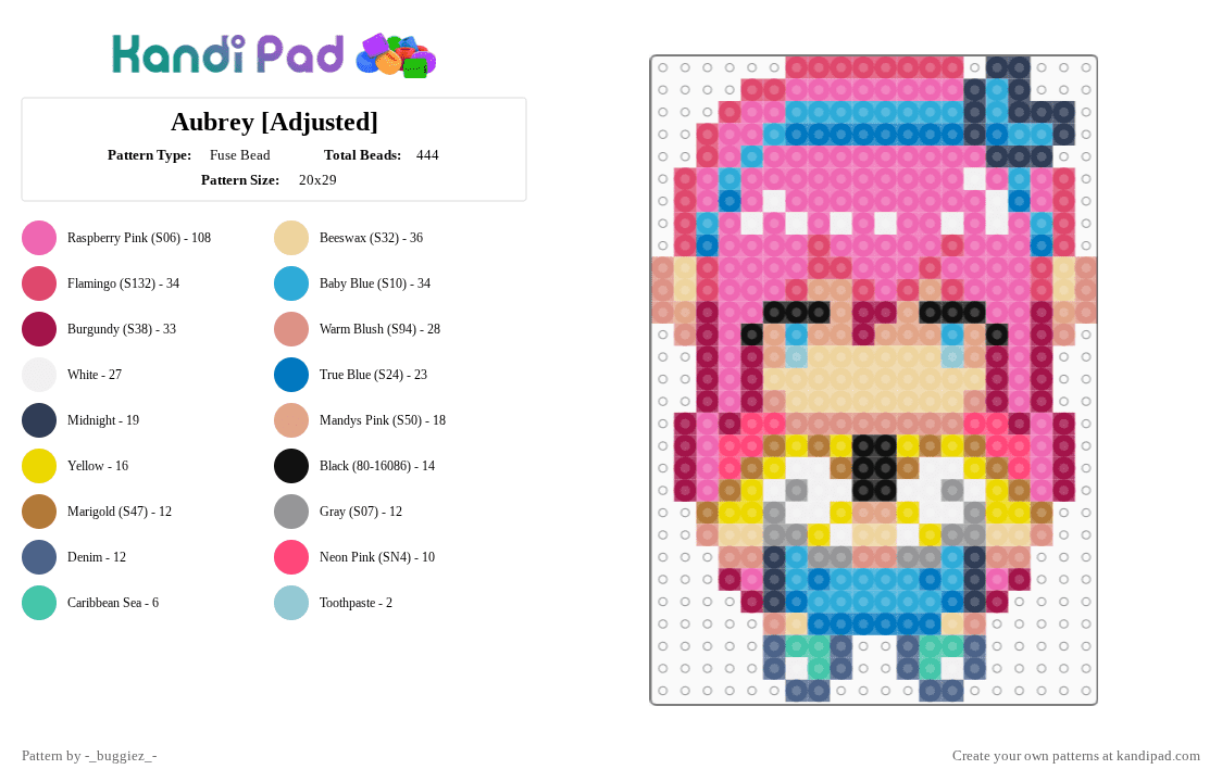 Aubrey [Adjusted] - Fuse Bead Pattern by -_buggiez_- on Kandi Pad - beige,pink,blue,colorful,aubrey,omori,aubrey omori,faraway town,givemebackmykids,punk