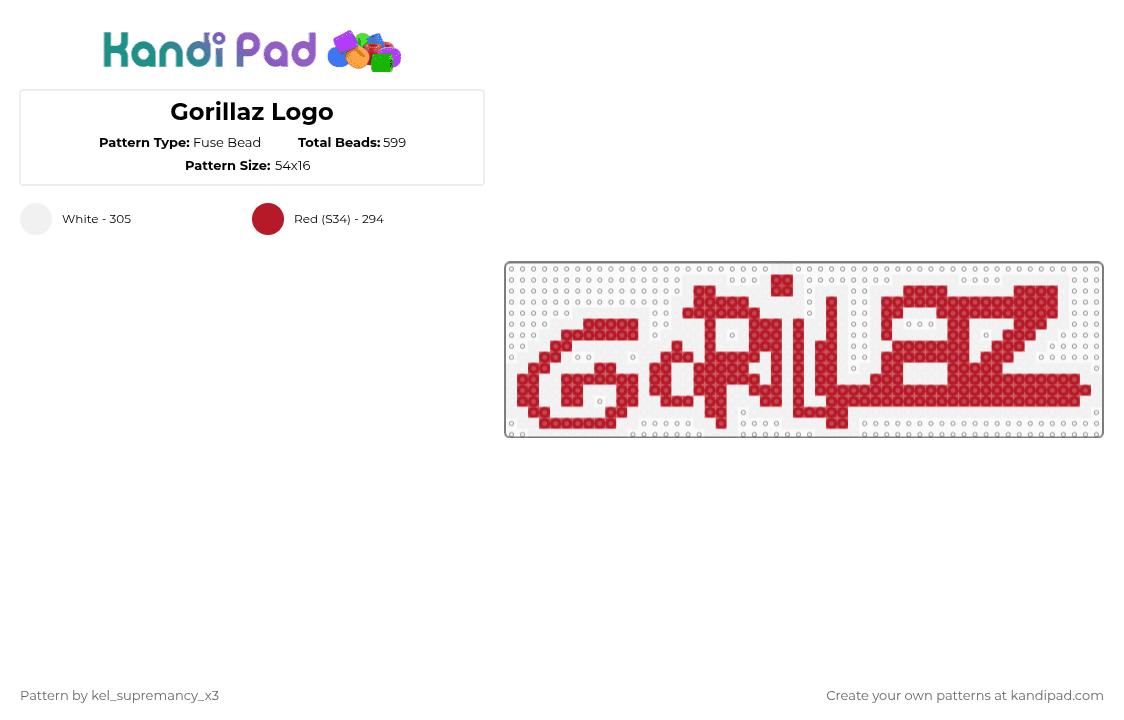 Gorillaz Logo - Fuse Bead Pattern by -_buggiez_- on Kandi Pad - red,white,gorillaz,music artist